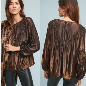 Anthropologie Amadi Bronze Metalllic Dressy Top